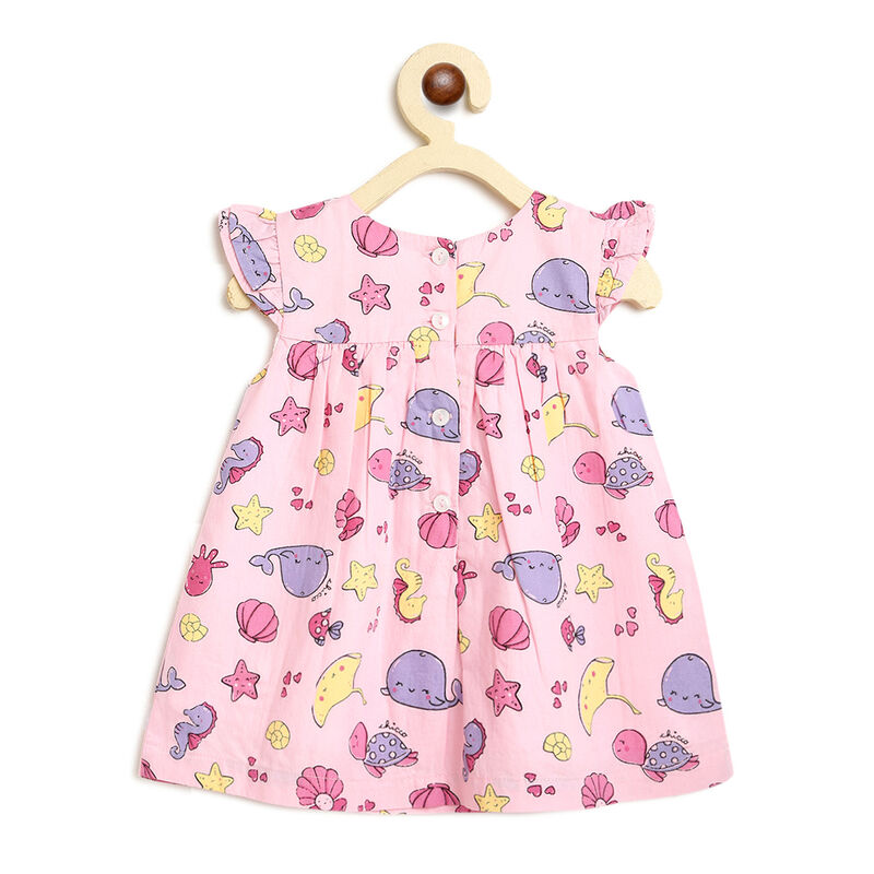 Girls Light Pink Printed Short Sleeve Dress image number null